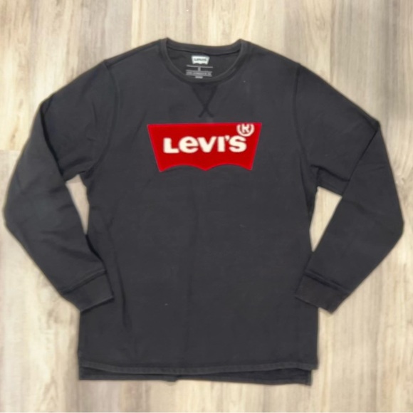 Levi’s Men's Black Crew Neck Cotton Blend Sweatshirt Long Sleeve Logo Size L - Picture 1 of 7